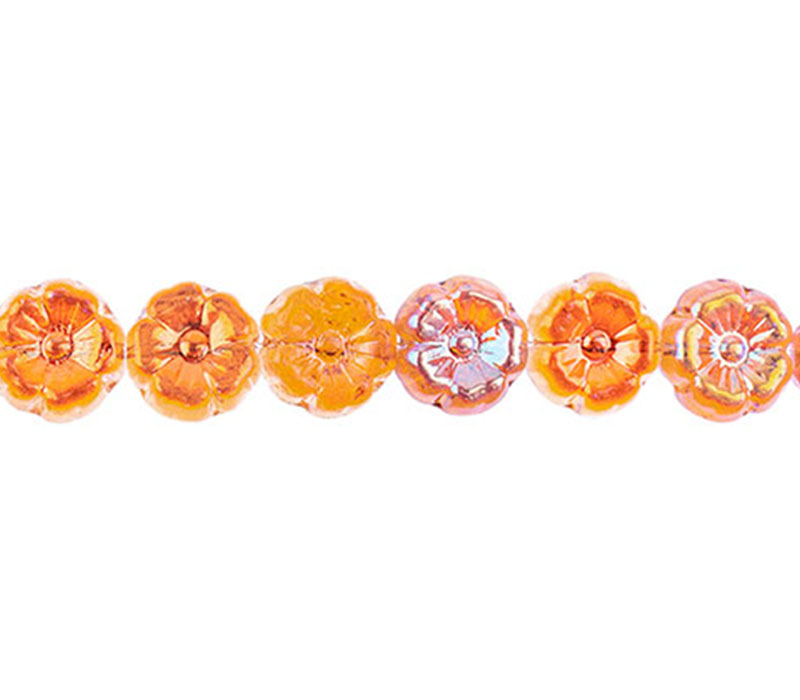 Flower Strand Bead 9mm - Orange Crystal