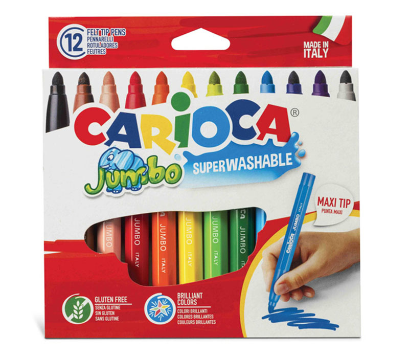 Carioca Jumbo Superwashable Felt Tip Pen Set - 12 Piece