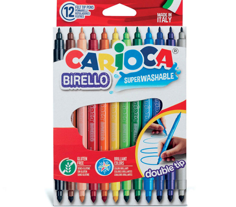 Carioca Birello Superwashable Double Tip Felt Pen Set - 12 Piece