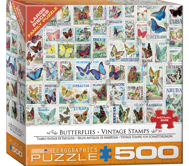 Butterflies Vintage Stamps Puzzle - 500 Piece