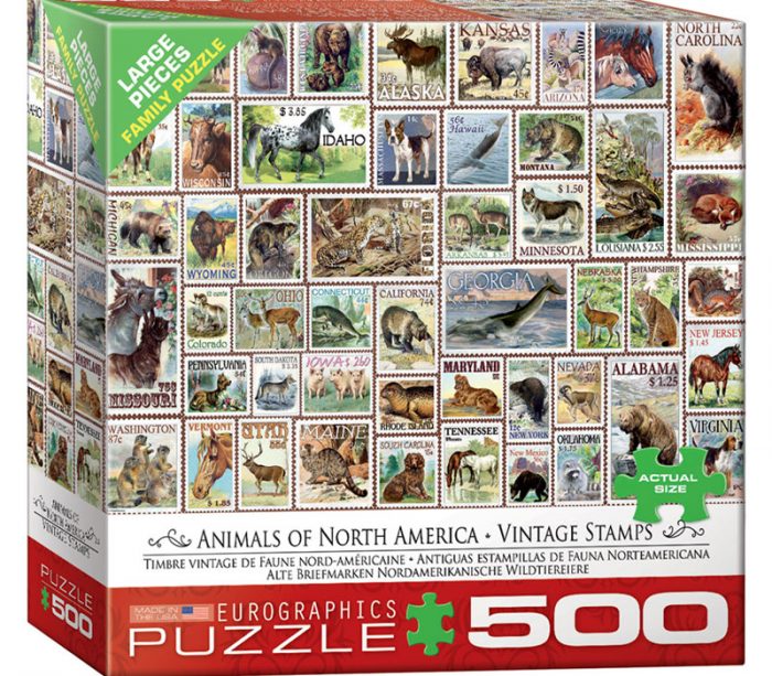 Animals of North America Vintage Stamps Puzzle - 500 Piece