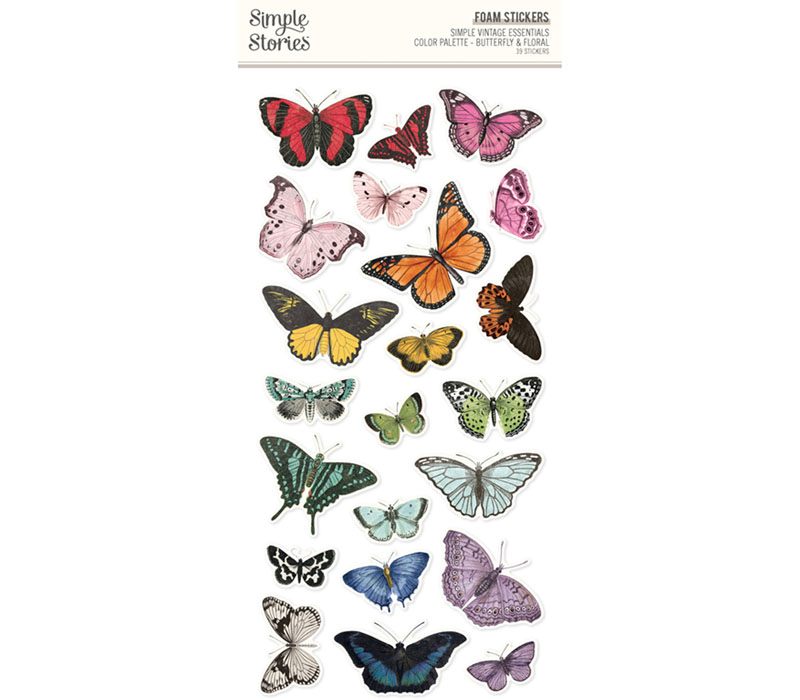 Simple Stories Foam Stickers - Simple Vintage Essentials Color Palette Butterfly and Floral
