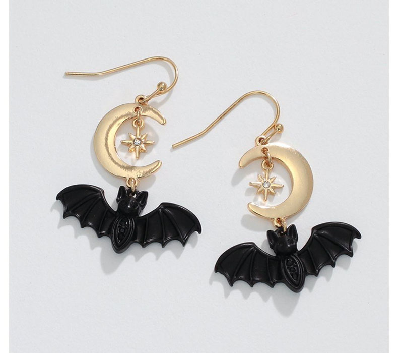 Periwinkle Earrings - Black Bat with Moon
