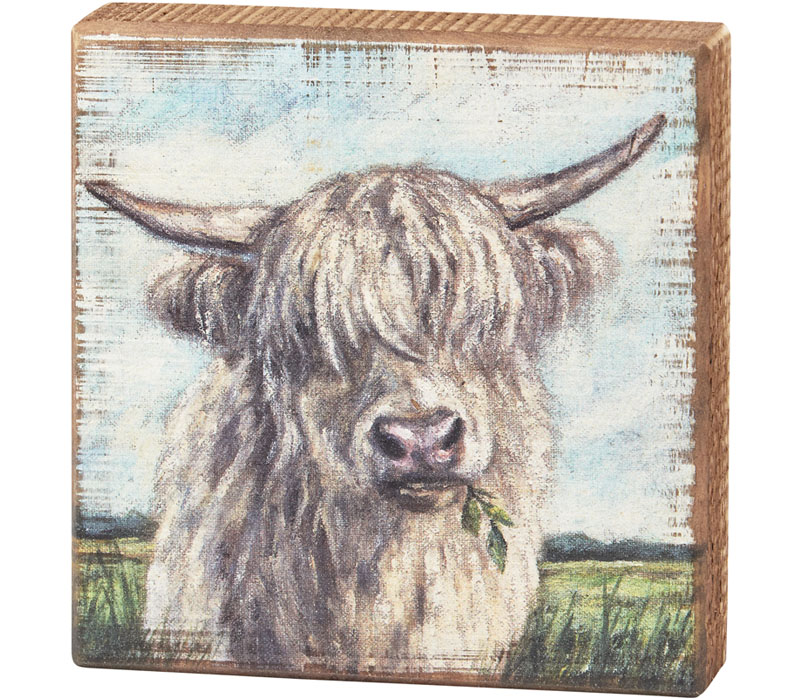 Primitives by Kathy Block Sign - White Highland Cow