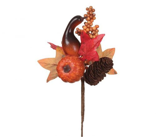 Pumpkin and Pine Cone with Berries Pick - 10.5-inch