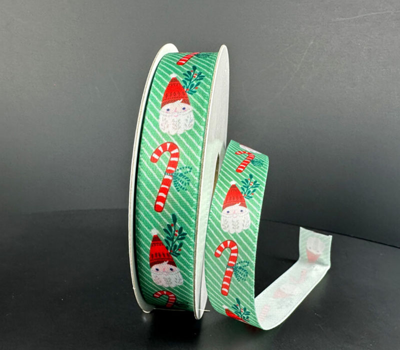 White and Mint Santa Ribbon - 5/8-inch