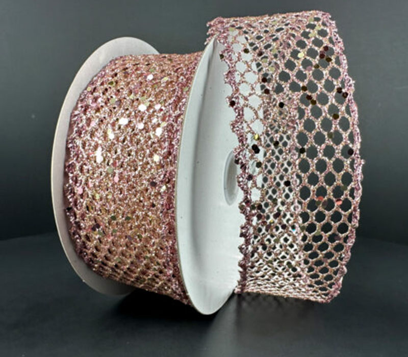 Rose Gold Mega Glitter Net Ribbon - 1.5-inch