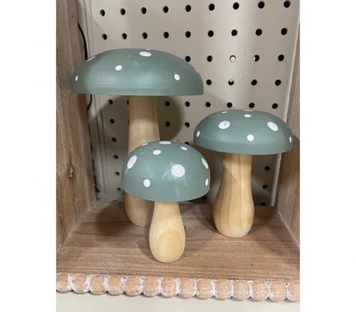 Green Wooden Mushroom Set - 3 Piece