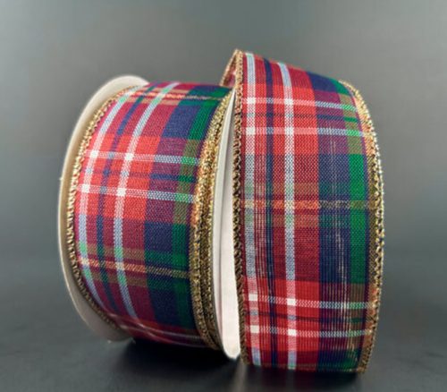 Red Green and Gold Plaid Ribbon - 1.5-inch