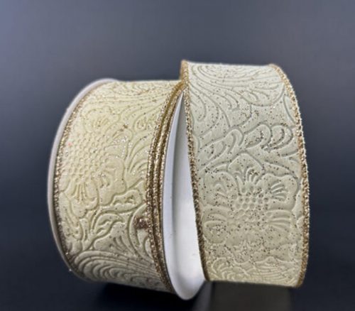 Gold and Silver Ribbon with Embossed Flowers - 1.5-inch