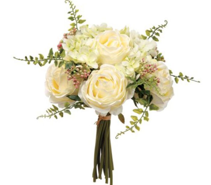 White Green Peony Rose and Sweetpea Bouquet - 11-inch