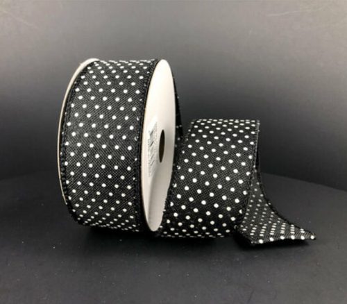 Black Linen White Raised Dots Ribbon - 1.5-inch