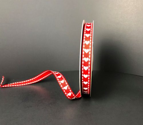 Red and White Heart Ribbon - 3/8-inch