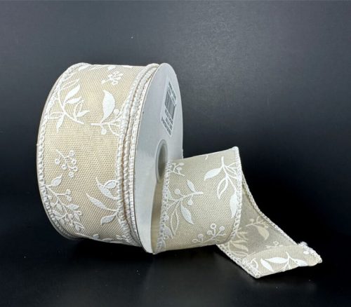 Ivory Linen White Foliage Ribbon - 1.5-inch