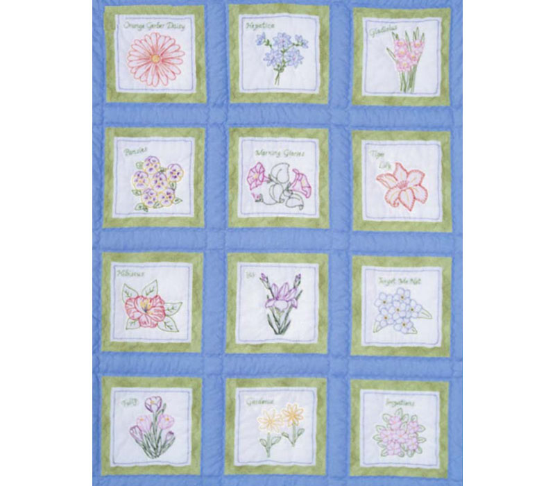 Jack Dempsey Flowers Theme Embroidery Quilt Squares 12ct