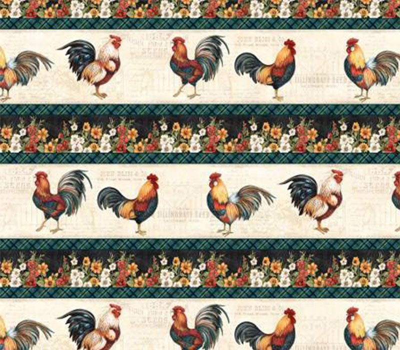 Garden Gate Roosters Rooster and Floral Repeat Stripe