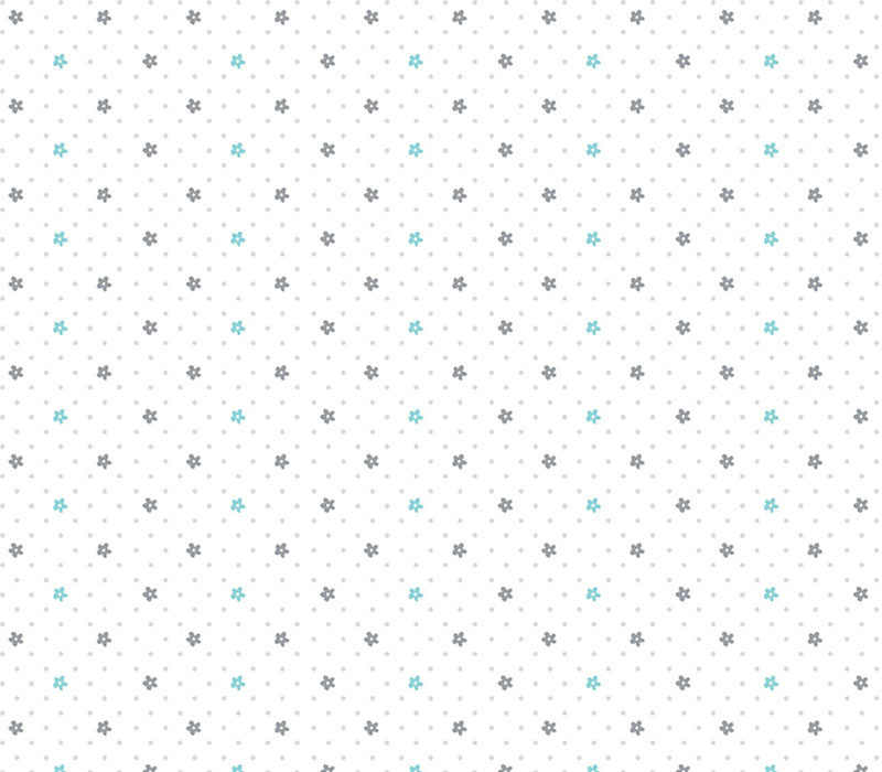 Doodle Baby Flannel Flower Dot Aqua and Grey on White