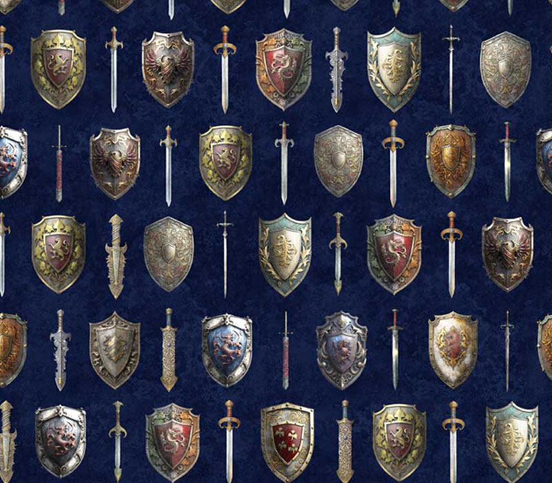 Wizards and Warriors Swords and Shields on Navy