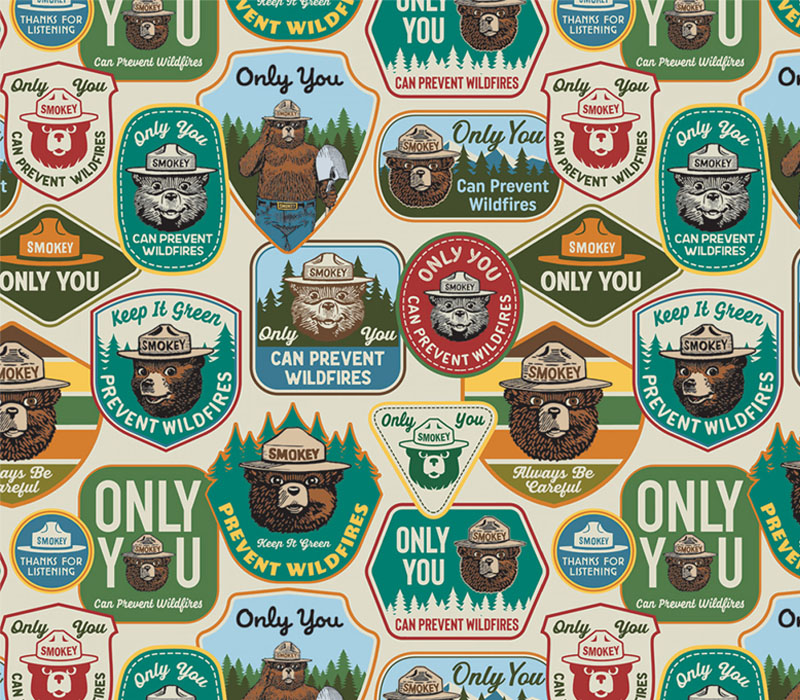Smokey the Bear Only You Badges on Cream