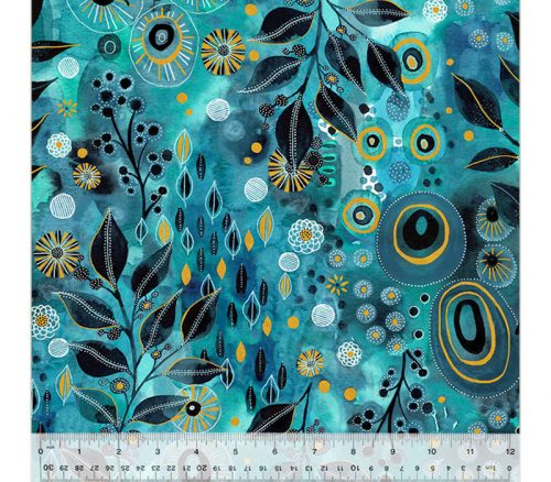 Ebb and Flow Enchanted Floral in Aqua with Gold Metallic Highlights