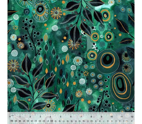 Ebb and Flow Enchanted Floral in Emerald with Gold Metallic Highlights