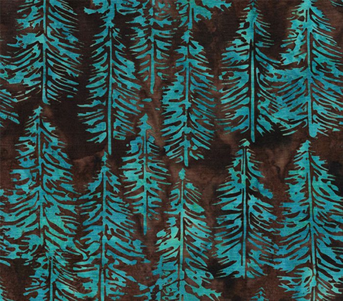 Oasis Batiks Evergreens Teal on Coffee Brown