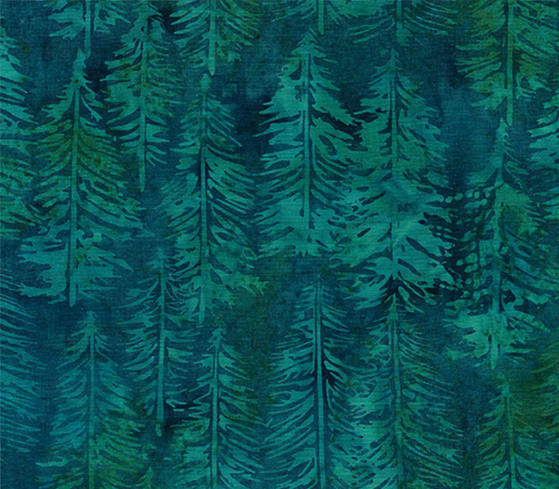 Oasis Batiks Evergreens Green on Cerulean