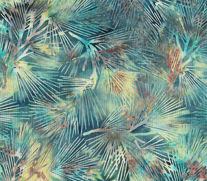Oasis Batiks Pineneedles in Chambray Teal and Brown