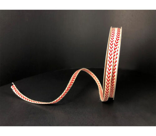 Ribbon - Woven Cream Red with Chevron Stripes