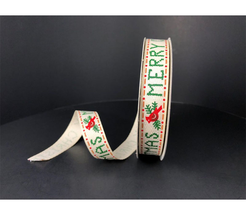 Ribbon - Ivory Green Merry Christmas