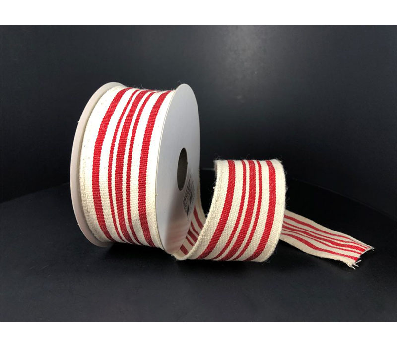 Ribbon - Ivory and Red French Stripes