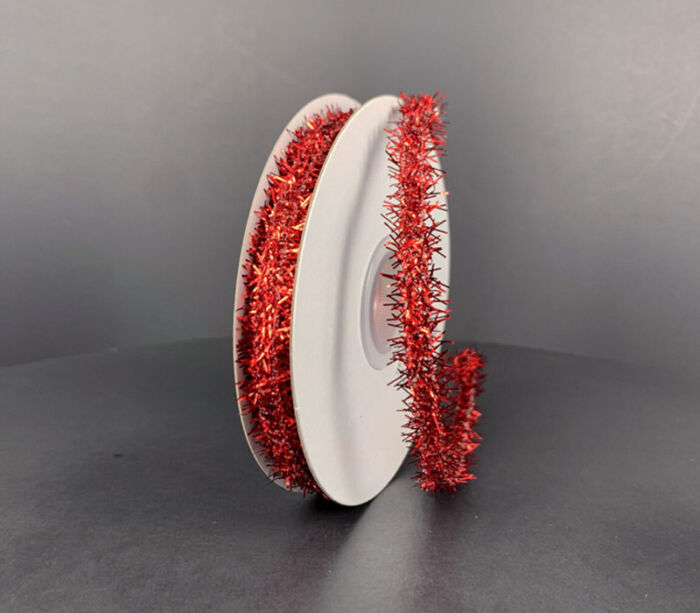 Ribbon - Red Sparkle Tinsel Wired 3/8-inch