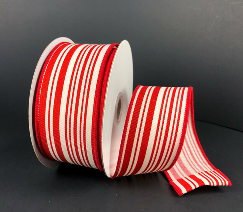 Ribbon - Ivory Linen Red Velvet Strip Wired 1.5-inch