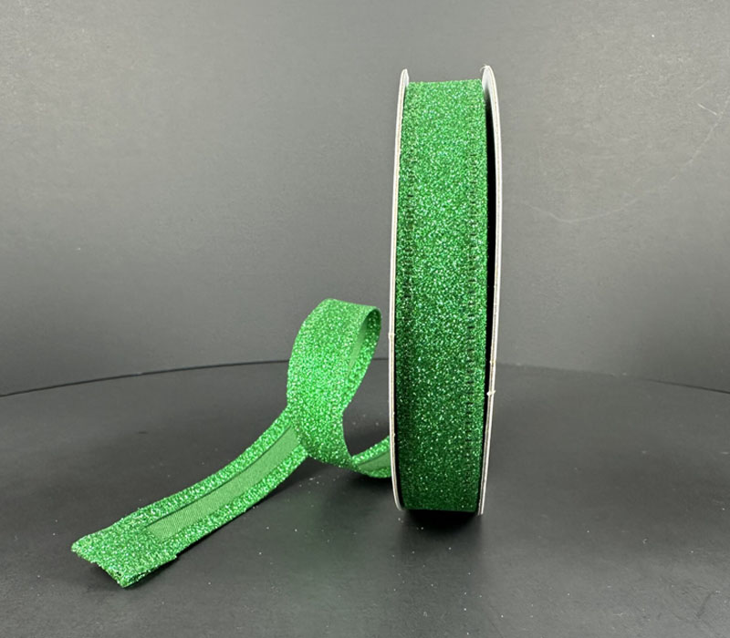 Ribbon - Emerald Glitter Wired 5/8-inch