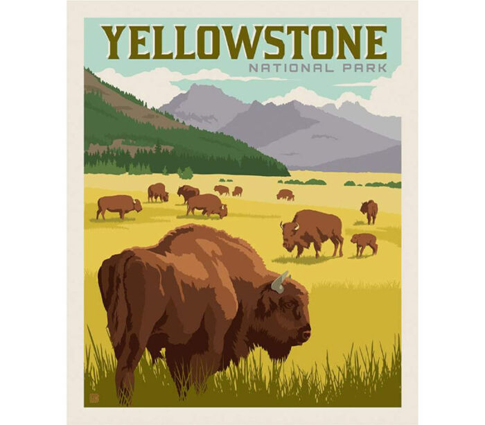 National Parks Yellowstone Park Poster Fabric Panel 36-inches by 44-inches