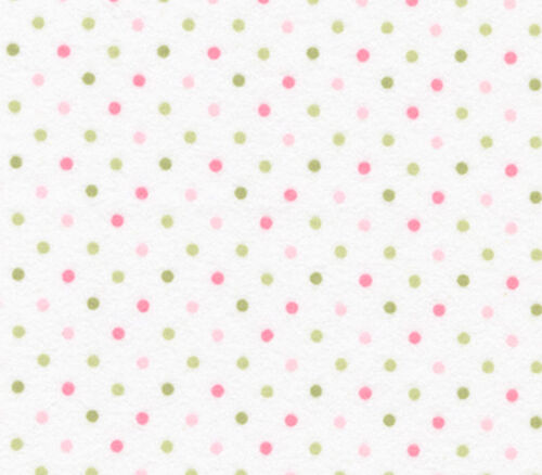 Fabric - Cozy Flannel Spot On Pink And Green Dots On White