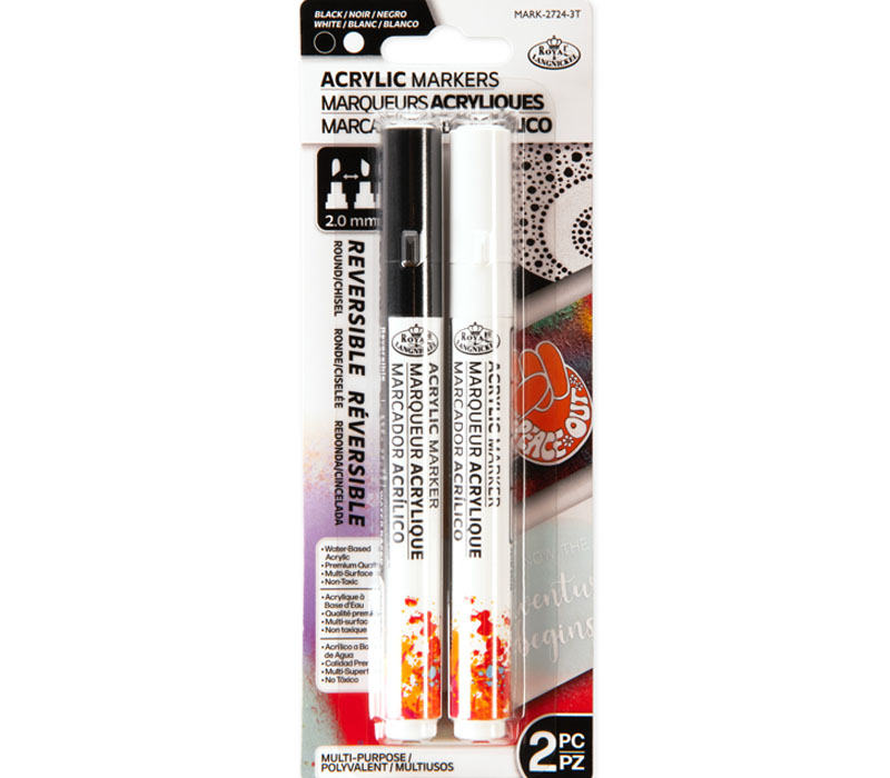 Royal 2mm Reversible Tip Acrylic Marker Set - 2 Piece - Black