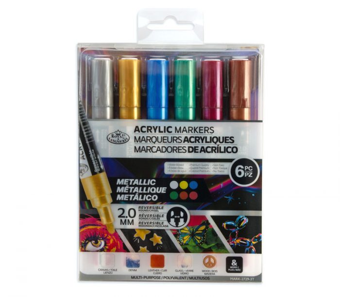 Royal 2mm Reversible Tip Acrylic Marker Set - 6 Piece - Metallic