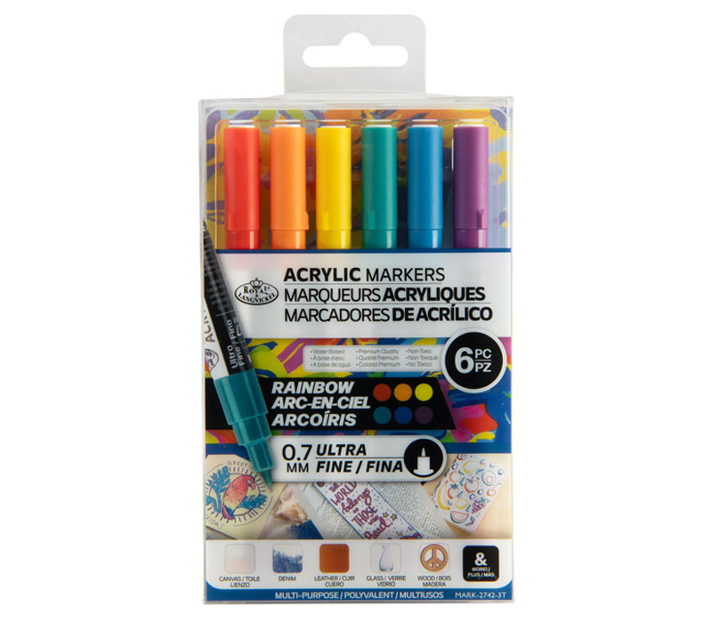 Royal .7mm Reversible Tip Acrylic Marker Set - 6 Piece - Rainbow