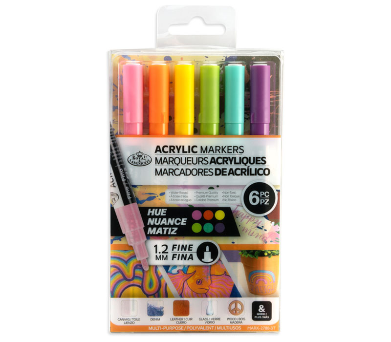 Royal 1.2mm Reversible Tip Acrylic Marker Set - 6 Piece - Hue