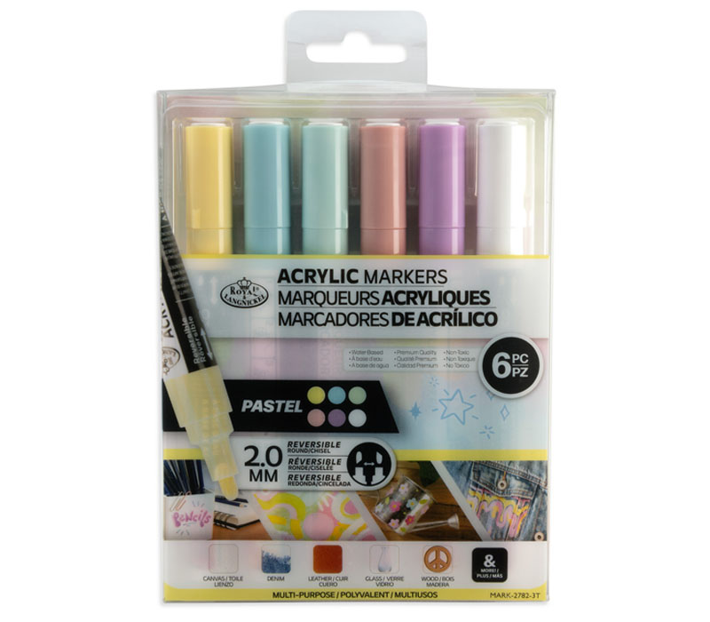 Royal 2mm Reversible Tip Acrylic Marker Set - 6 Piece - Pastel