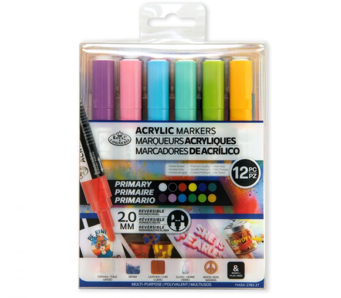 Royal 2mm Reversible Tip Acrylic Marker Set - 12 Piece - Primary