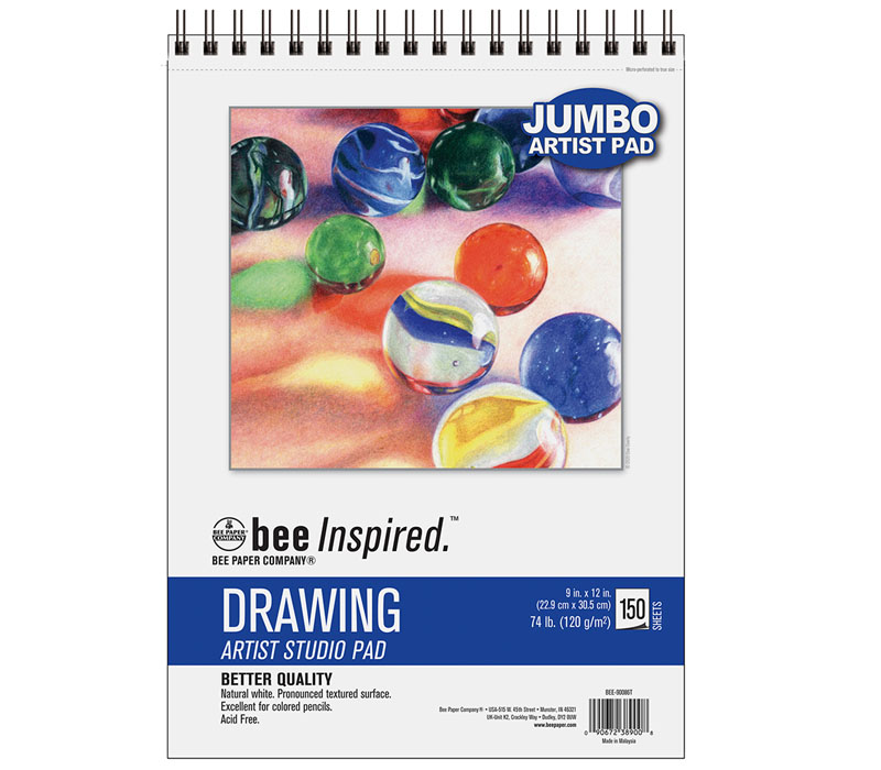 Bee Paper - Bee Inspired Jumbo Sketching Artist Pad, 9 inch x 12 inch Wirebound Sketchbook, 2 Pack, White