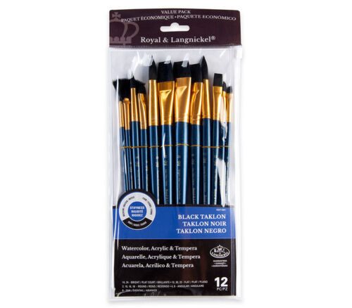 Royal Zip N' Close Brush Sets - Black Taklon - 12 Piece