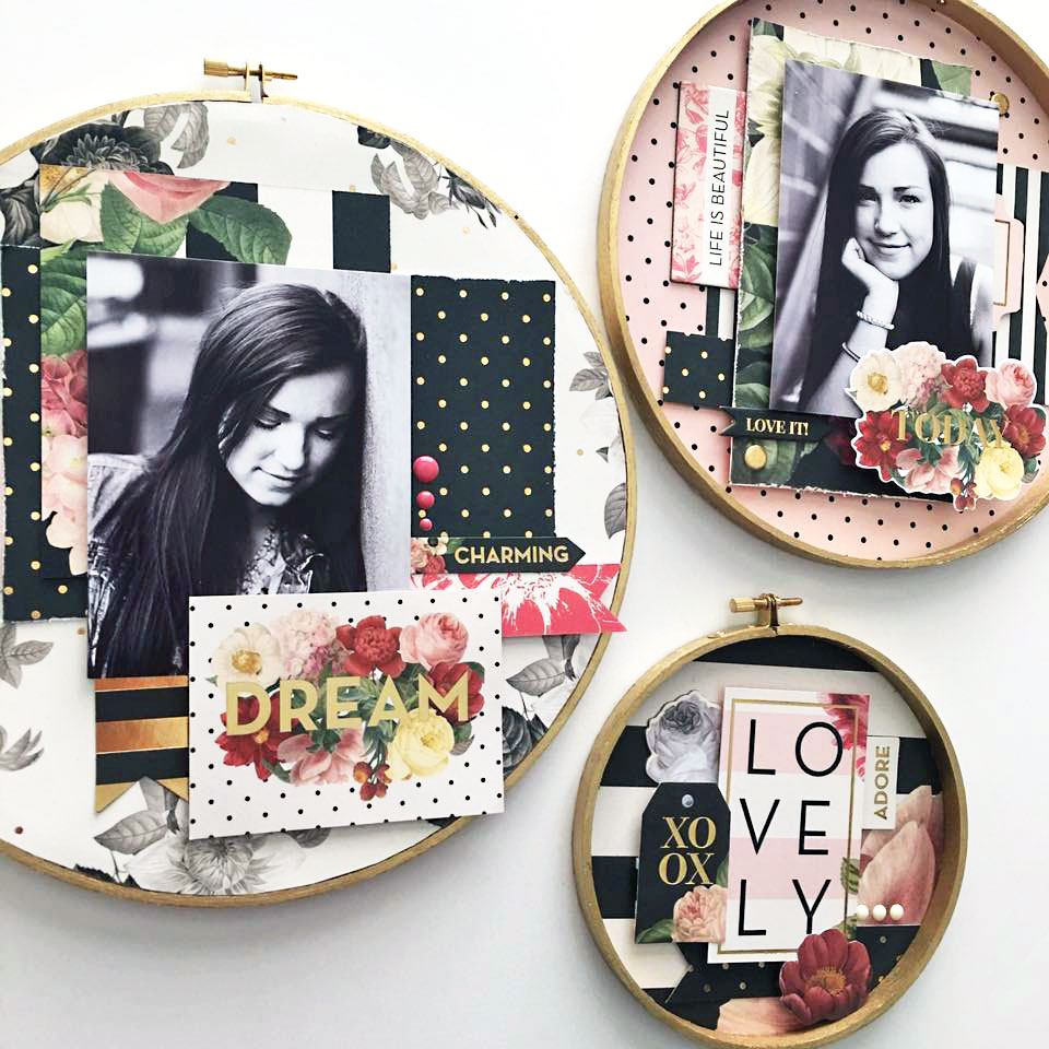 Use embroidery hoops with photos