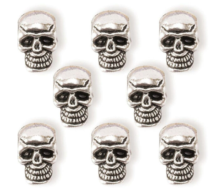 Solid Oak Steam Punk Beads - Small Skull - 8 Piece