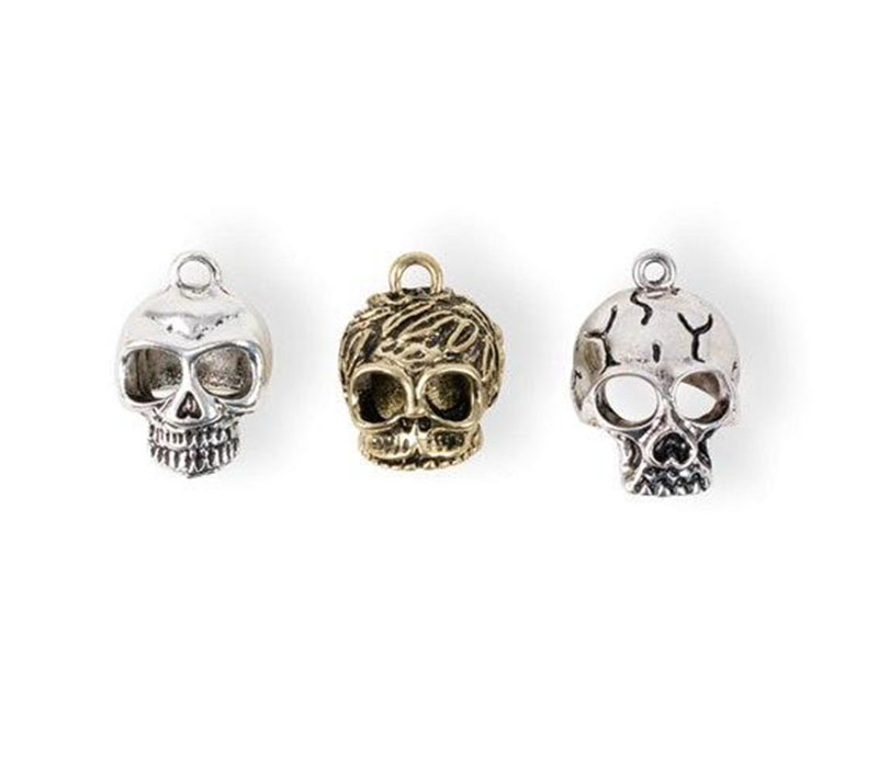 Solid Oak Steam Punk Charms - Skull - with Hanging Loops - 3 Piece