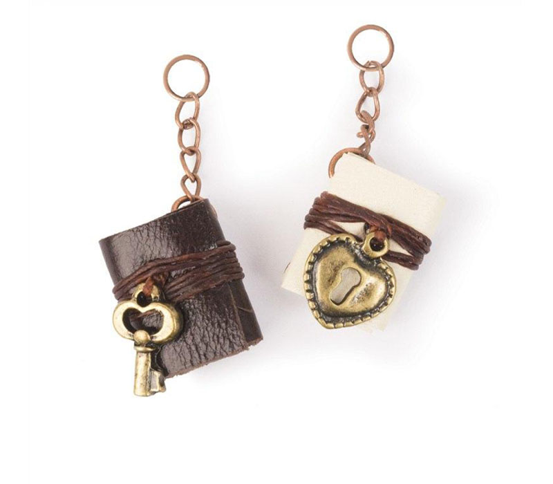 Solid Oak Steam Punk Charms - Leather Book - 2 Piece