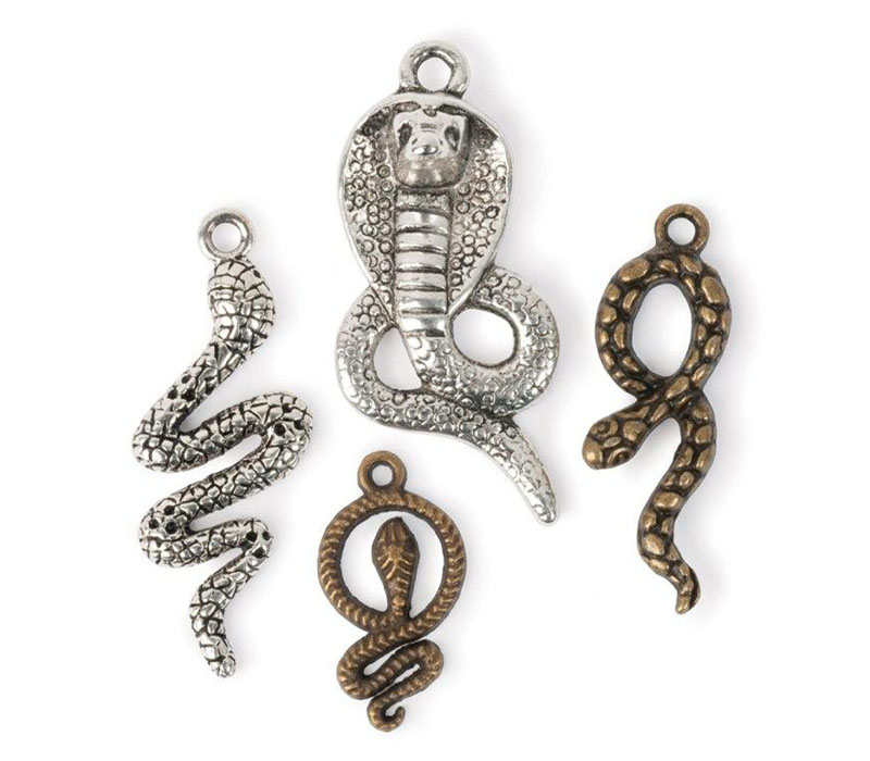 Solid Oak Steam Punk Charms - Snake - 4 Piece