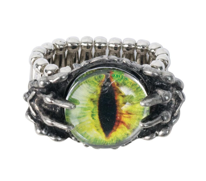 Solid Oak Steam Punk Ring - Green Dragon Eye - 1 Piece